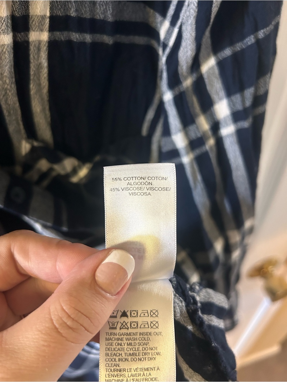 Lucky Brand Navy and White Plaid Button-Down Shirt - Picture 3 of 4